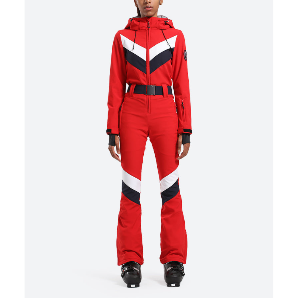 Damen Skianzug Einteilig | Gestreift & Mit Kapuze