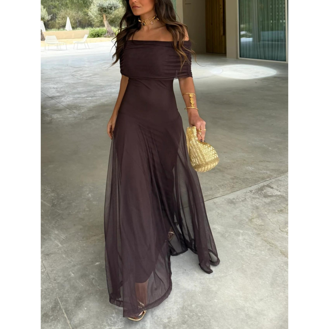 Chiffon Abendkleid | Off-Shoulder | Maxikleid