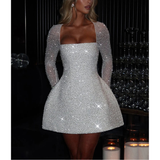 Women's Evening Dress | Mini | With Sequins & Long Sleeves