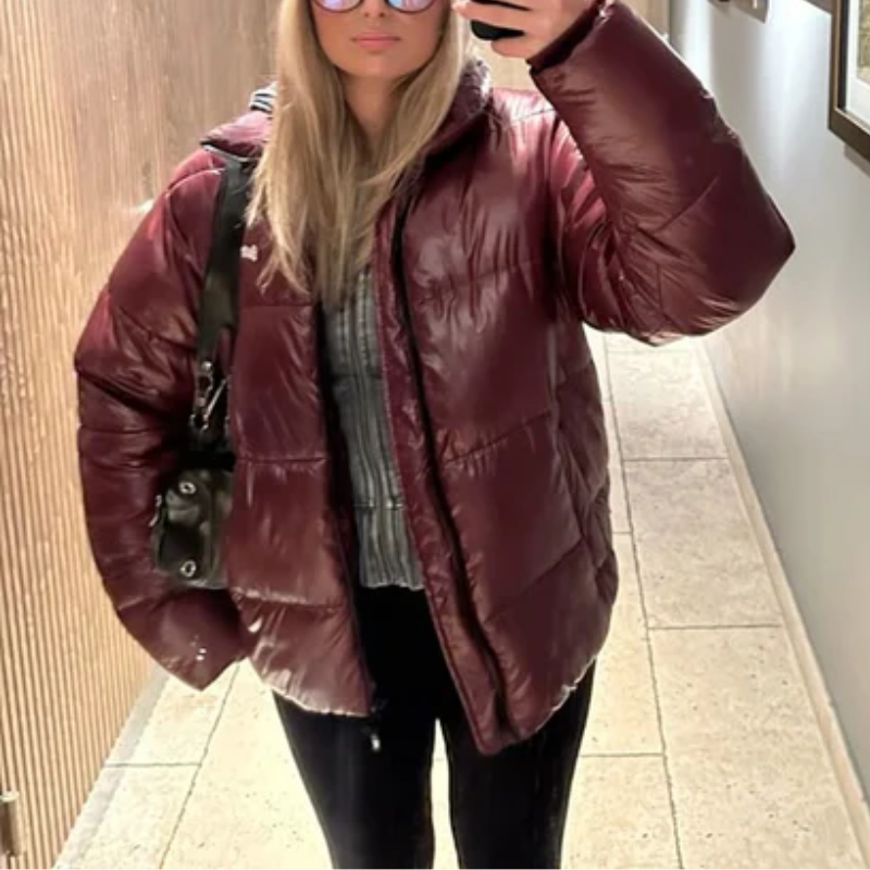 Damen Pufferjacke | Bordeaux Daunenjacke Mit Kapuze