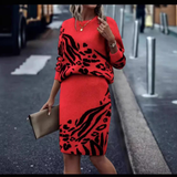 Damen Strickkleid im Leopardenmuster | Gerippter Saum