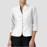 Tessa | Women's chambray blouse with stand-up collar