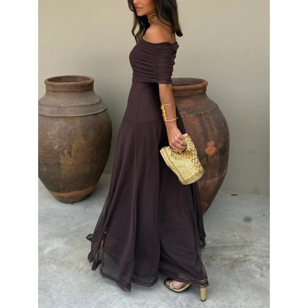 Chiffon Abendkleid | Off-Shoulder | Maxikleid