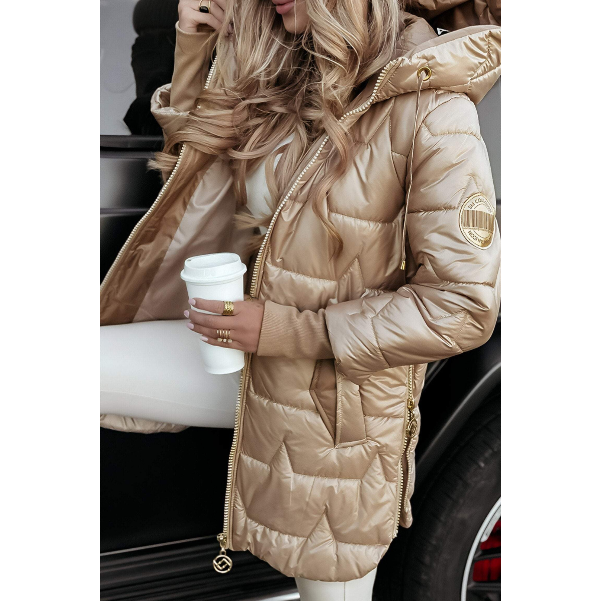 Lange Pufferjacke Damen mit Kapuze