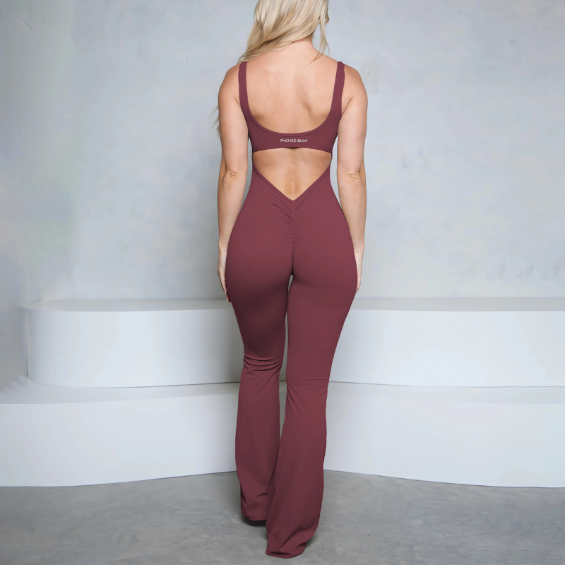Damen Jumpsuit | Flared & V-Rücken mit Scrunch