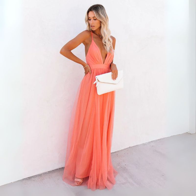 Thalia | Women's Orange Wedding Guest Dress | Maxi