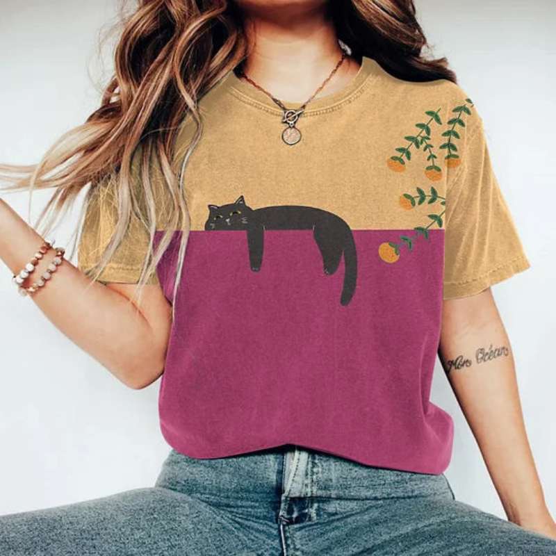 Myla | Damen Bedrucktes T-Shirt - Katzen