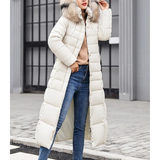 Women's Long Puffer Coat | With Faux Fur Collar