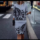 Damen Strickkleid im Leopardenmuster | Gerippter Saum