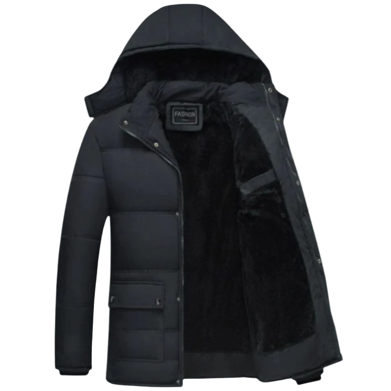 Black lined winter coat for men