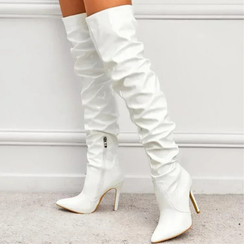 Damen Overknee Stiefel | Hoher Absatz & Lack-Look