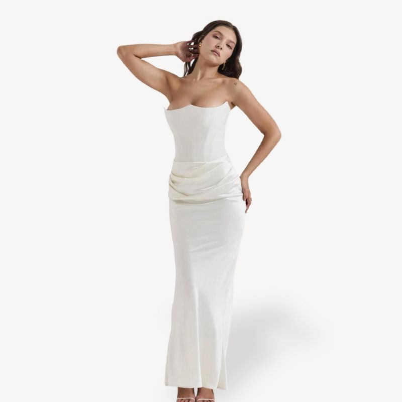 Jasira | Strapless Wedding Guest Dress | Maxi