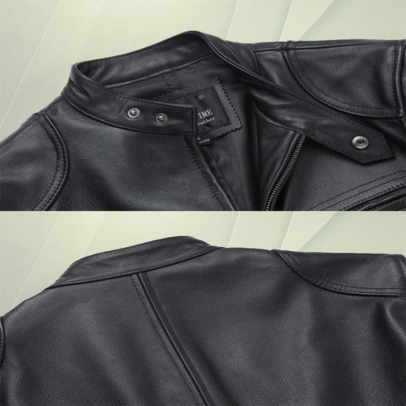 Men's leather jacket with biker collar