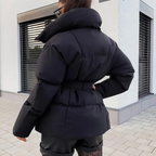 Women's Winter Short Jacket | Fitted Black with Belt
