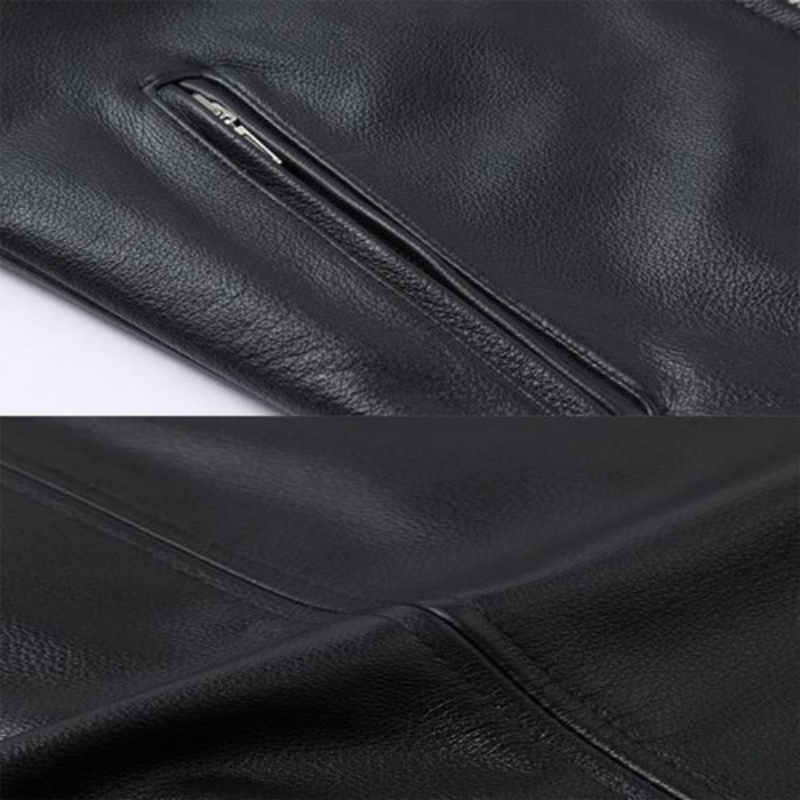 Men's leather jacket with biker collar