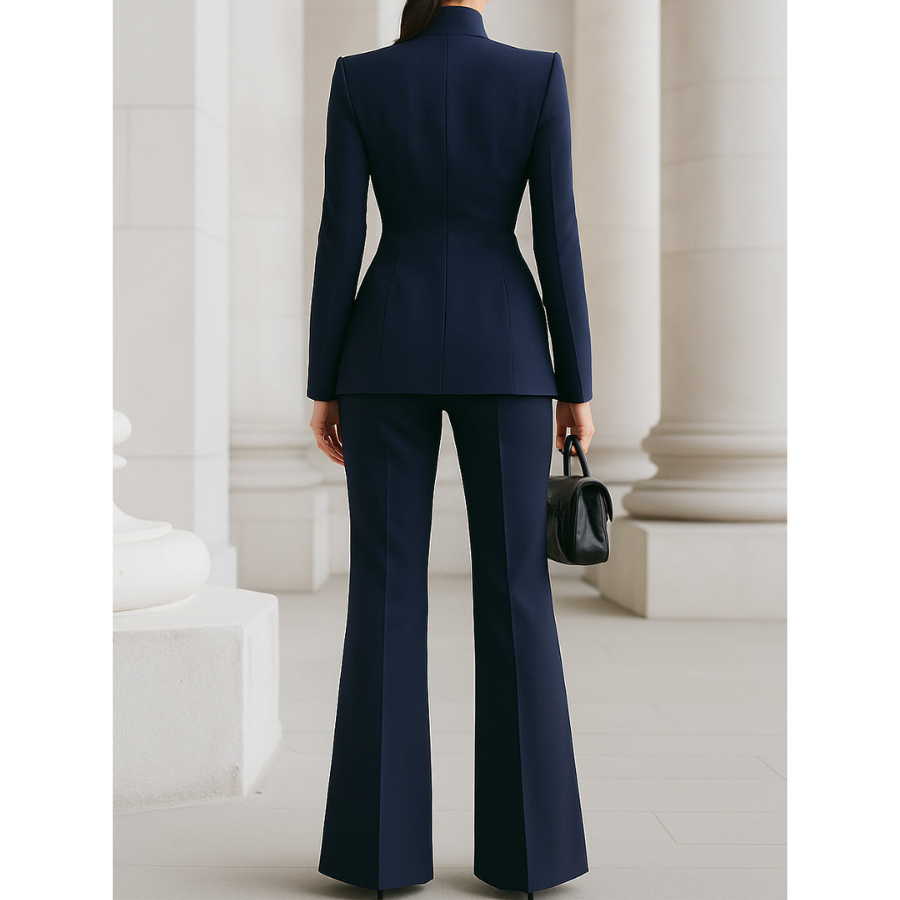 Women’s Pantsuit | Stand Collar Blazer & Loose Pants