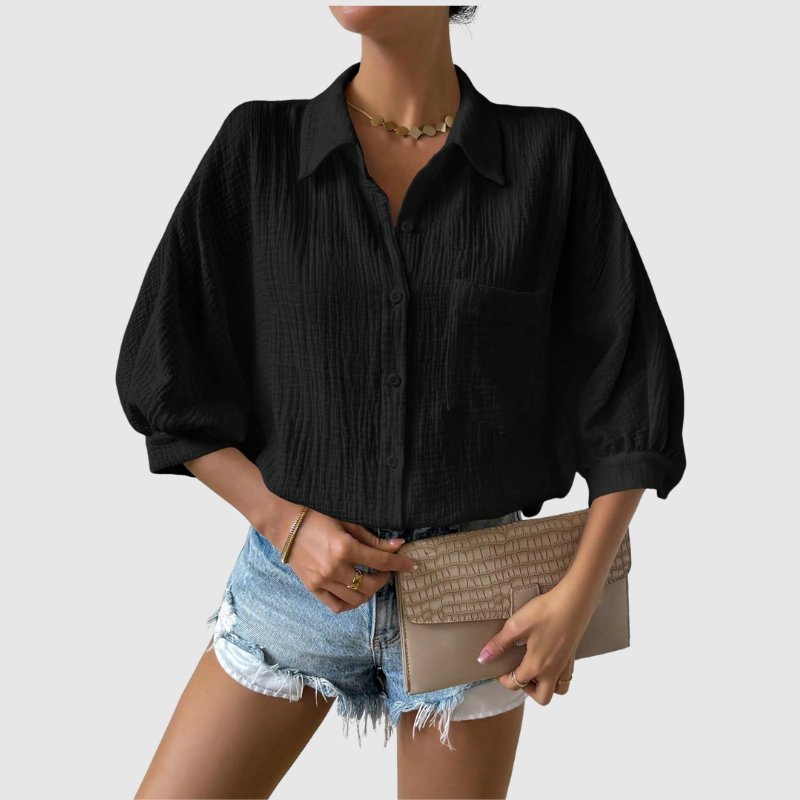 Luna | Unifarbenes, texturiertes Freizeithemd - eleganter Sommer