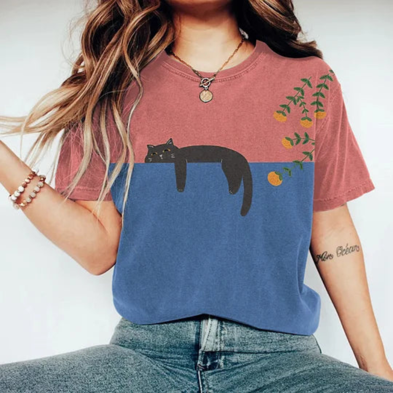 Myla | Damen Bedrucktes T-Shirt - Katzen