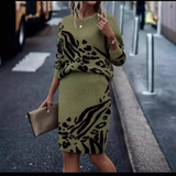 Damen Strickkleid im Leopardenmuster | Gerippter Saum