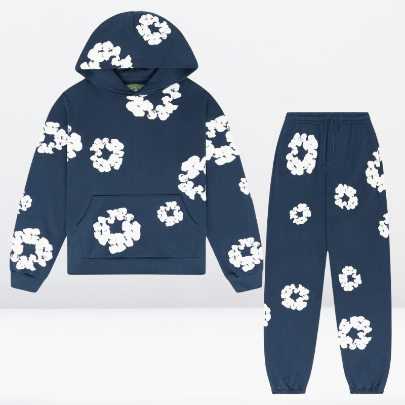 Tears | No Denim Trainingsanzug mit Blumen - Hose + Kapuzenpullover