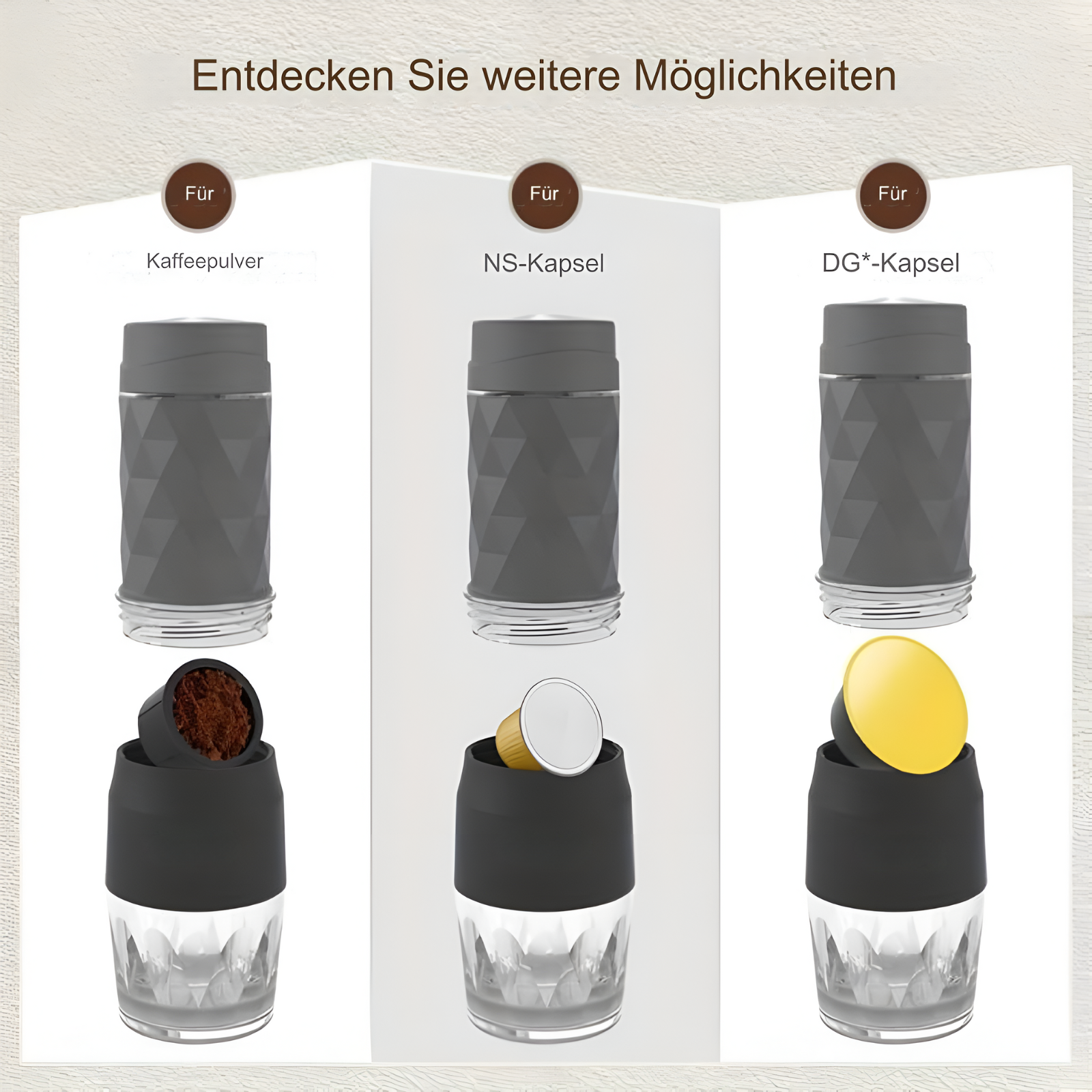 Coffee2Go | Tragbare Espressomaschine und Milchaufschäumer