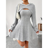 Women's Knit Dress Set | Ribbed with Hoodie & Sleeveless A-Line