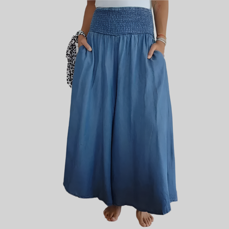Dorine | Lange Hose für Frauen mit elastischem Taillenschnitt und Taschen