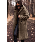 Damen Teddy Mantel mit Kapuze | Lang