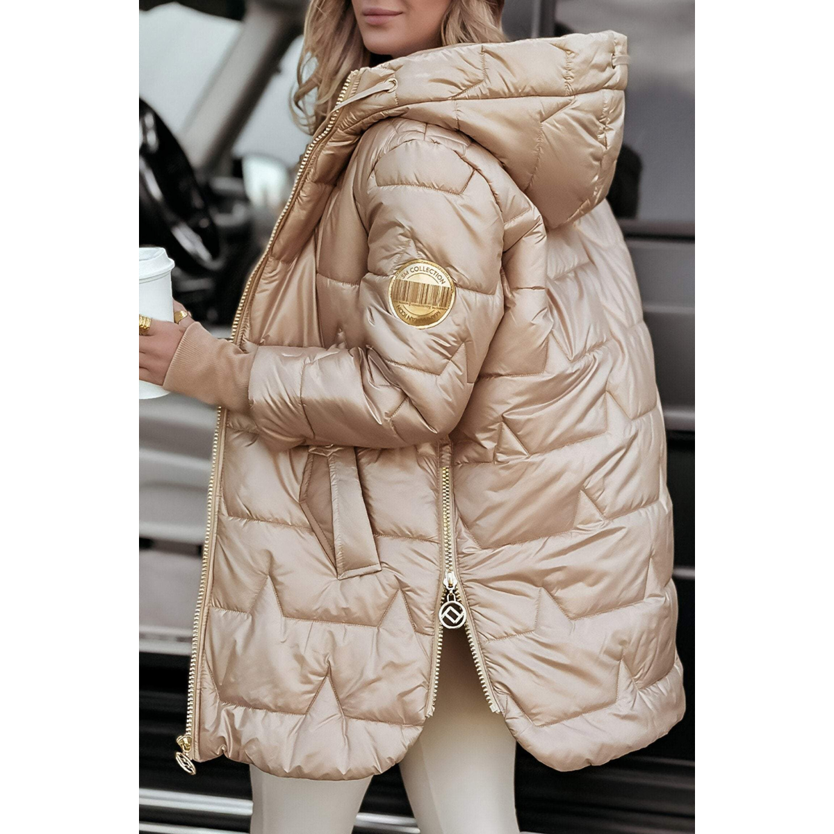 Lange Pufferjacke Damen mit Kapuze