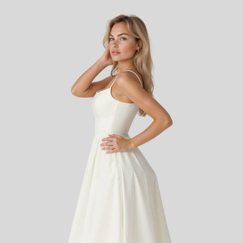 Polly | Damen Weisses Kleid |Ärmelloses Midi