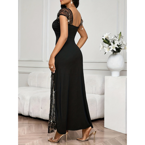 Women’s Long Evening Dress | Sequins & Mesh