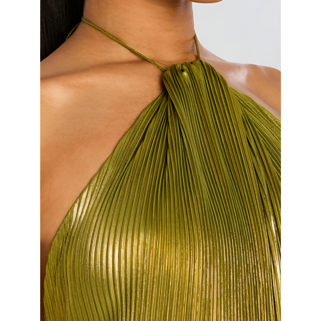Hochzeitsgast Kleid Metallic | Plissiert mit Neckholder | Maxikleid