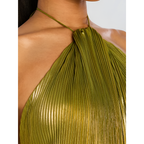 Hochzeitsgast Kleid Metallic | Plissiert mit Neckholder | Maxikleid