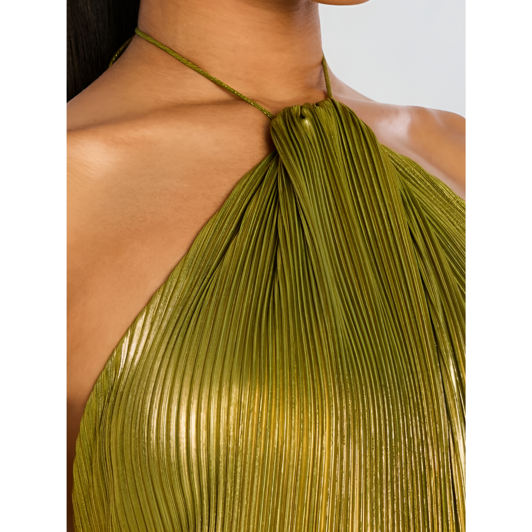Hochzeitsgast Kleid Metallic | Plissiert mit Neckholder | Maxikleid