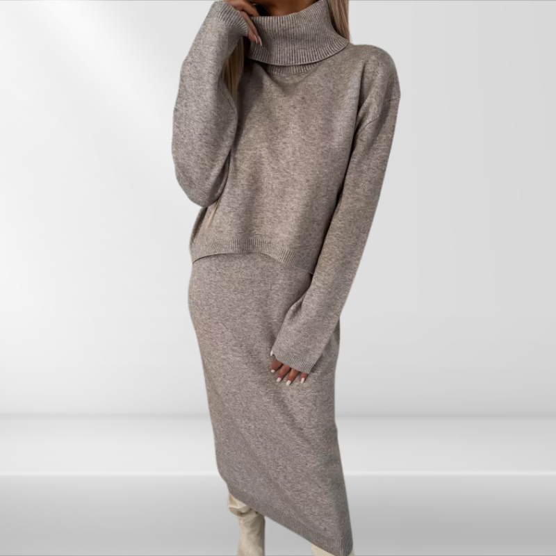 Jersey knit dress set with roll neck | Maxi dress | Odette