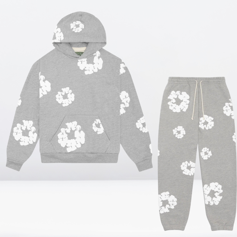 Tears | No Denim Trainingsanzug mit Blumen - Hose + Kapuzenpullover