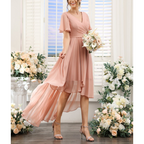 Women's A-line wedding guest dress | Maxi short sleeve & V-neck