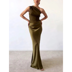 One Shoulder Pleated Maxi Evening Dress