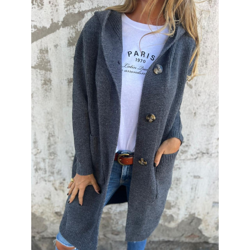 Women's Long Cardigan | With Hood & Large Buttons