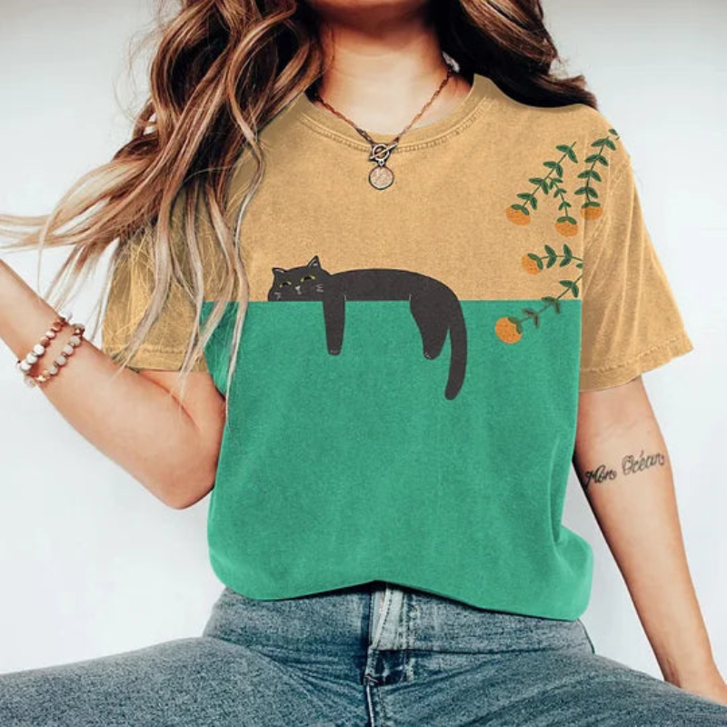 Myla | Damen Bedrucktes T-Shirt - Katzen