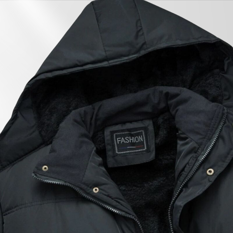Black lined winter coat for men