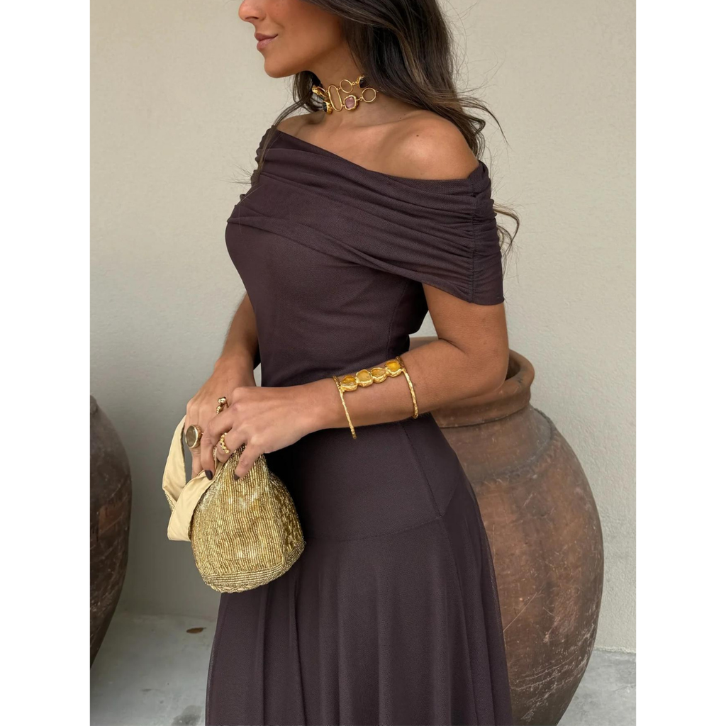 Chiffon Abendkleid | Off-Shoulder | Maxikleid