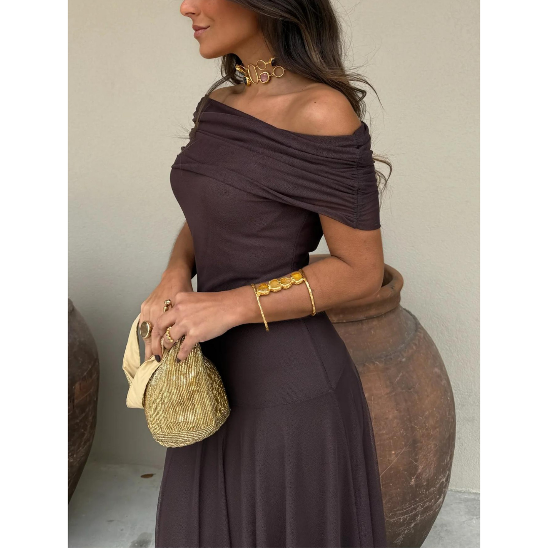 Chiffon Abendkleid | Off-Shoulder | Maxikleid