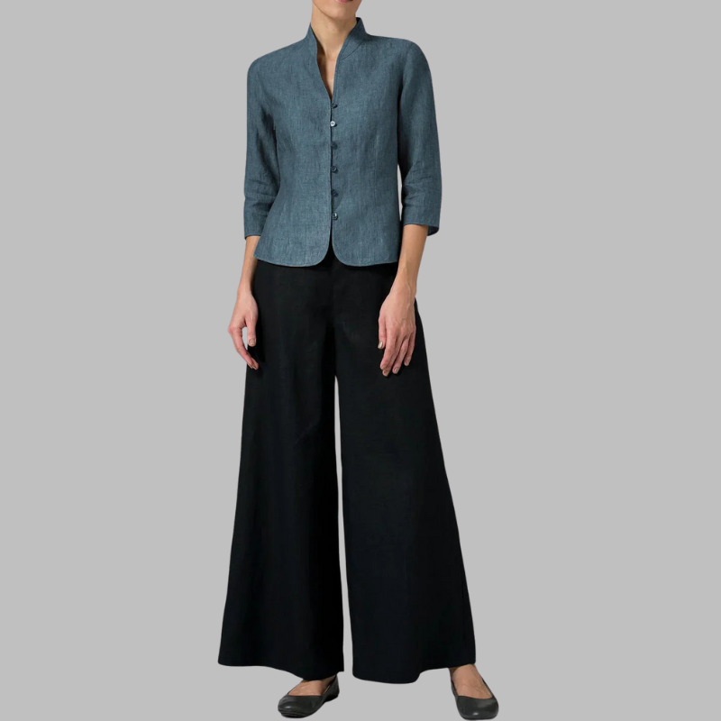 Tessa | Women's chambray blouse with stand-up collar