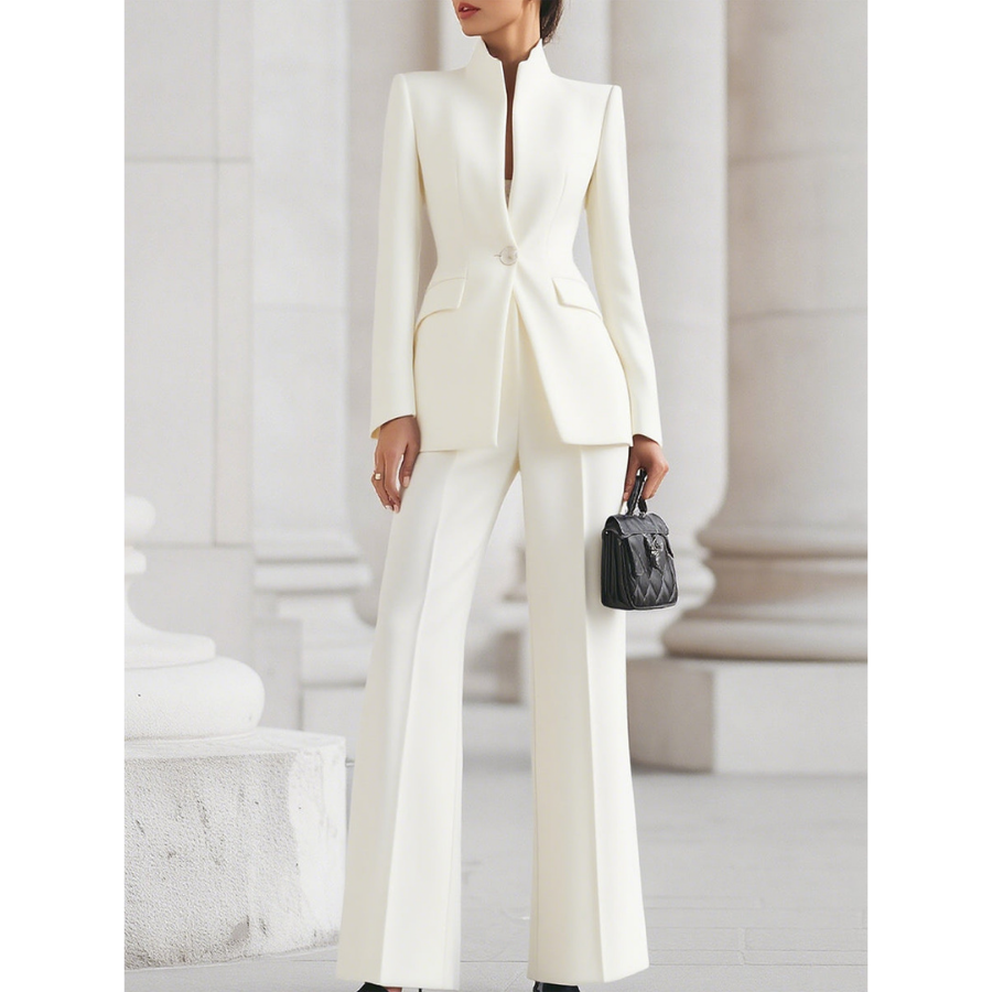 Women’s Pantsuit | Stand Collar Blazer & Loose Pants