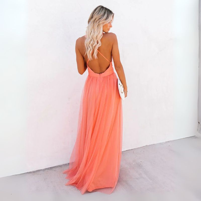 Thalia | Women's Orange Wedding Guest Dress | Maxi