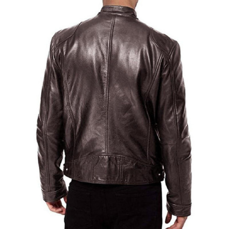 Men's leather jacket with biker collar