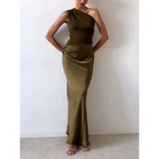 One Shoulder Pleated Maxi Evening Dress