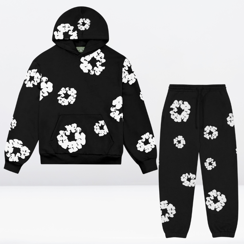 Tears | No Denim Trainingsanzug mit Blumen - Hose + Kapuzenpullover