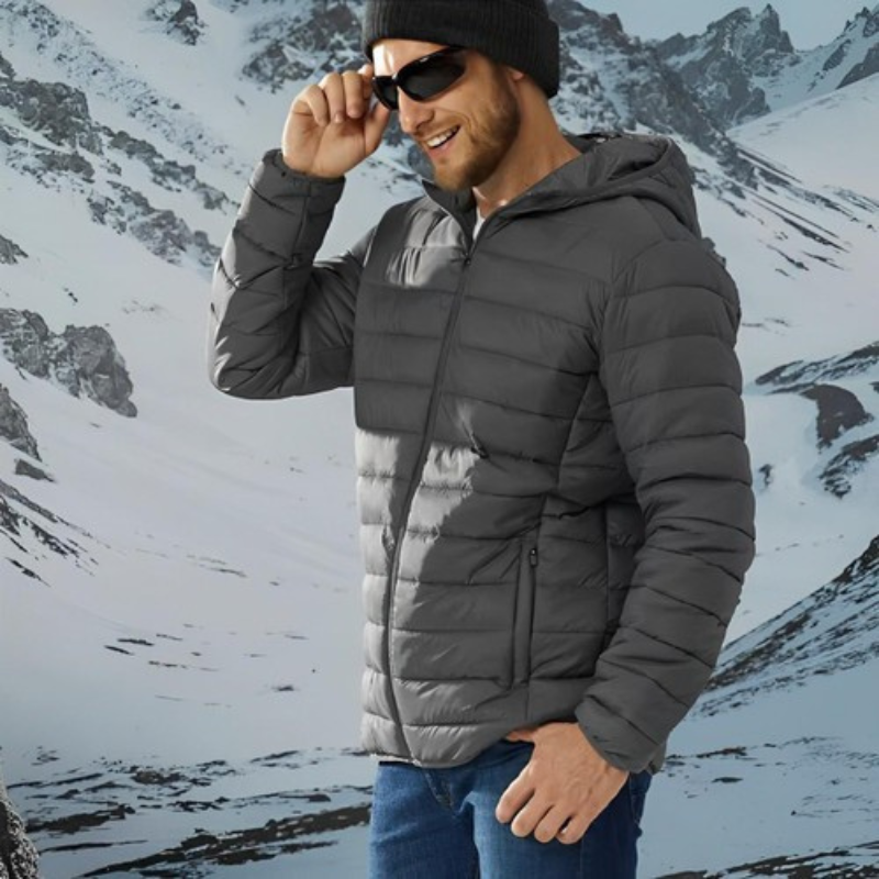 Men's quilted jacket | Solid color with hood